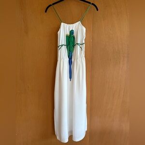 Vintage 70’s White Midi Dress with Parrot Design
